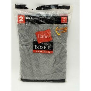 2002 Vintage Hanes Knit‎ Boxers NOS Size Small Gray Clock Print 2 Pair